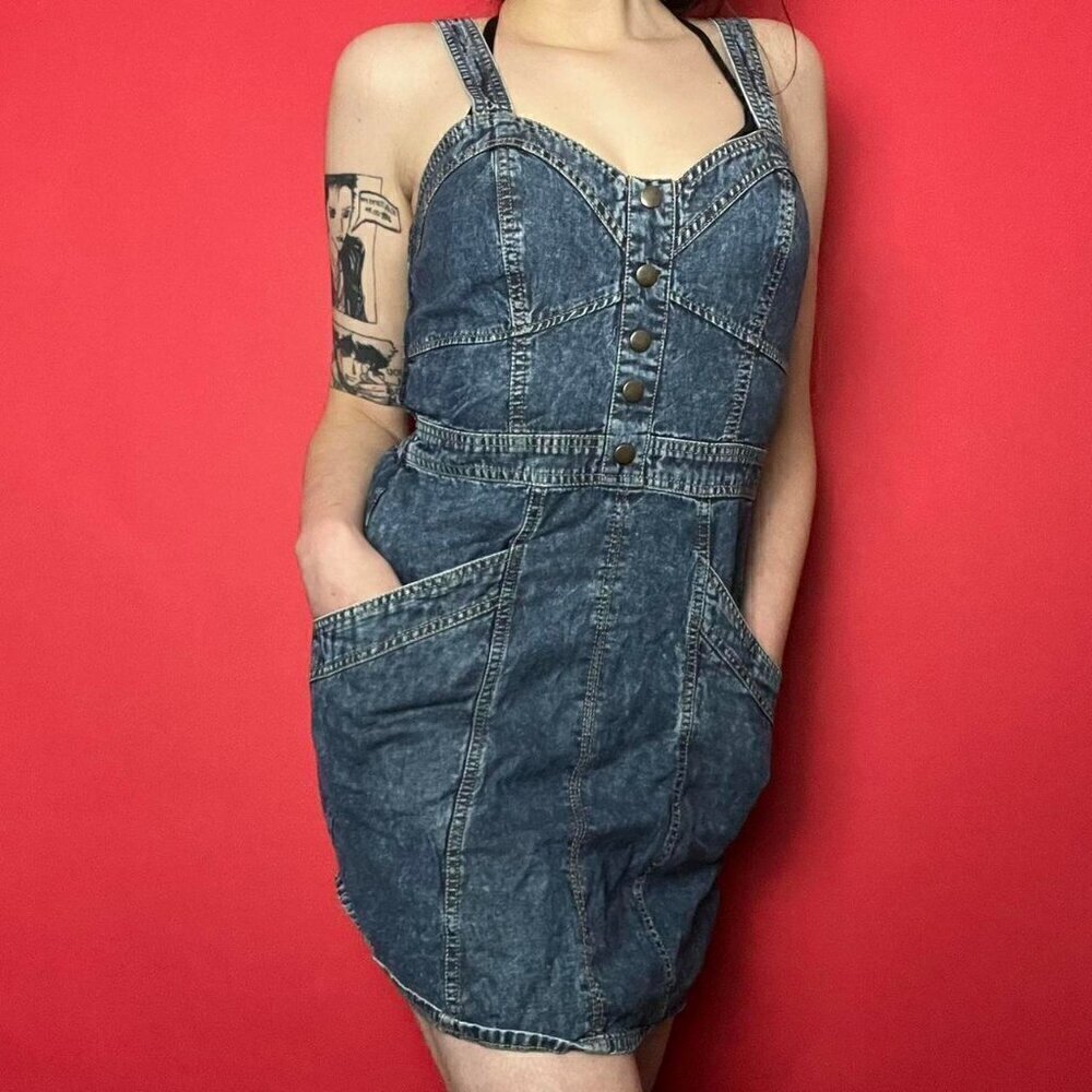 Japan / Overall denim looking mini dress with pockets 💙💙​​​​​​​​​​​​